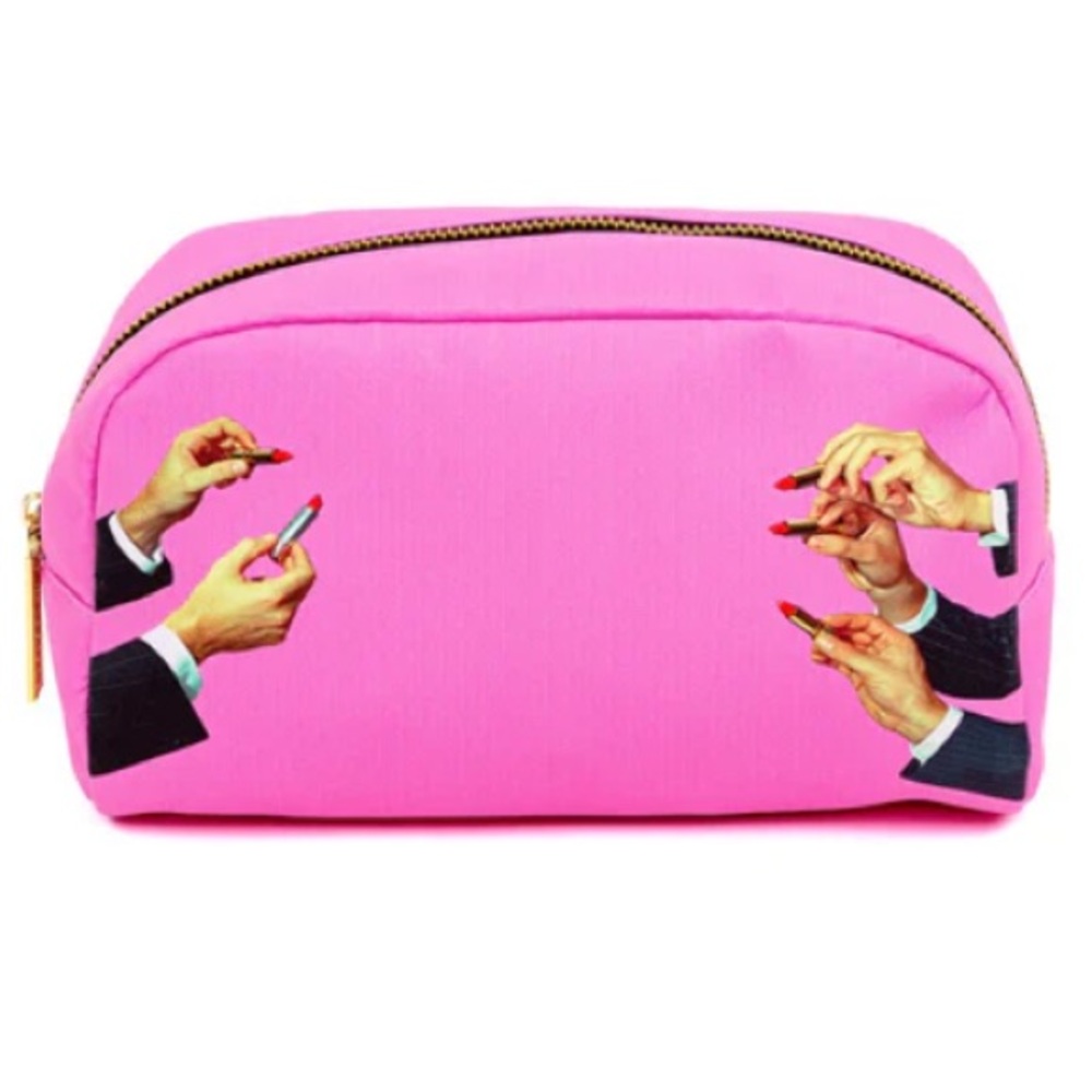 Pink Cosmetic Wash Bag with Lipstick Design